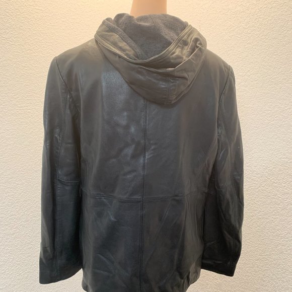 Vintage Winlit soft black leather hooded jacket pre owned size S - Picture 3 of 16
